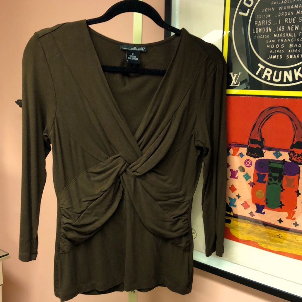 Chocolate brown criss cross flattering figure top